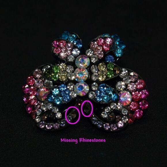 Butterfly Rhinestone Multicolored Stretch Ring, Fits 6 - 9 Stretch - Picture 7 of 8